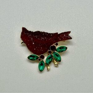 Elegant Red and Green Bird Brooch